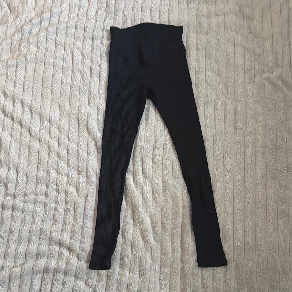 Aeropostale Black Leggings Stretchy Ribbed Crossbody Waist Design